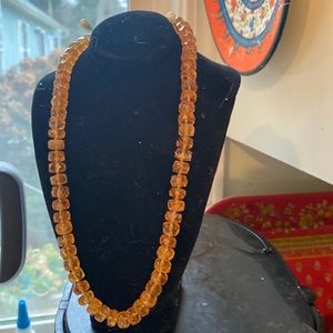 Citrine Faceted Bead Necklace, 18” (beads 1/4 “), Gold Scallop Closure